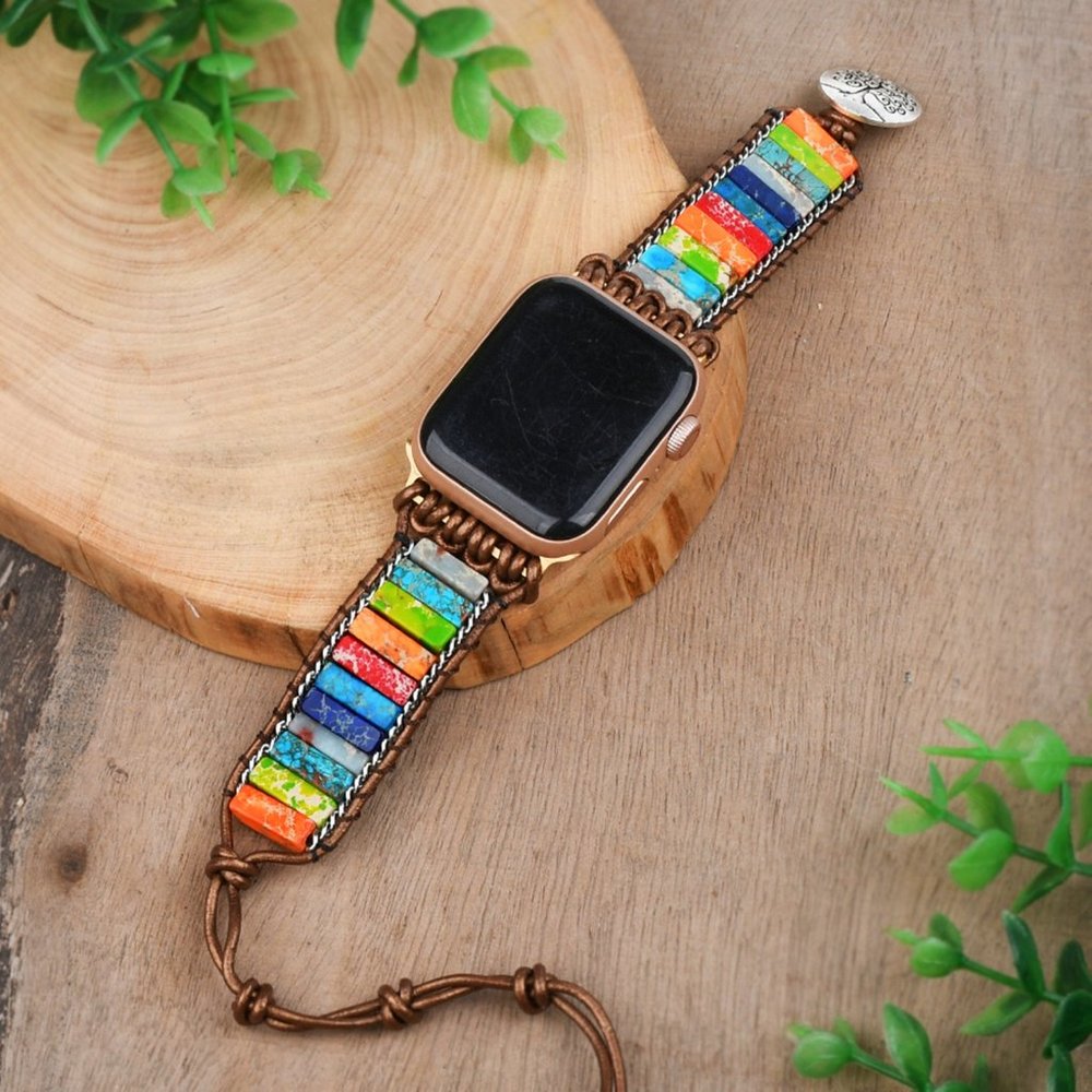 Natural Jasper Leather Braided Strap Watch Band for 38 ~ 40 mm Apple iWatch
